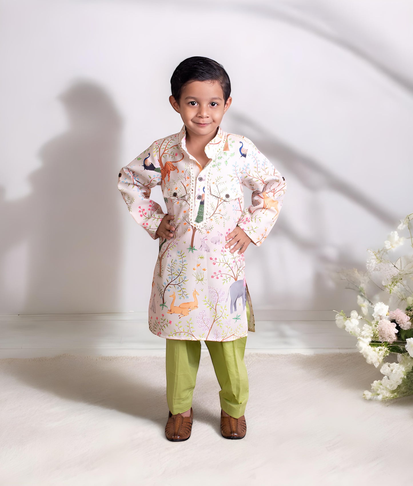 Ivory Animal Forest Printed Kurta with Pant