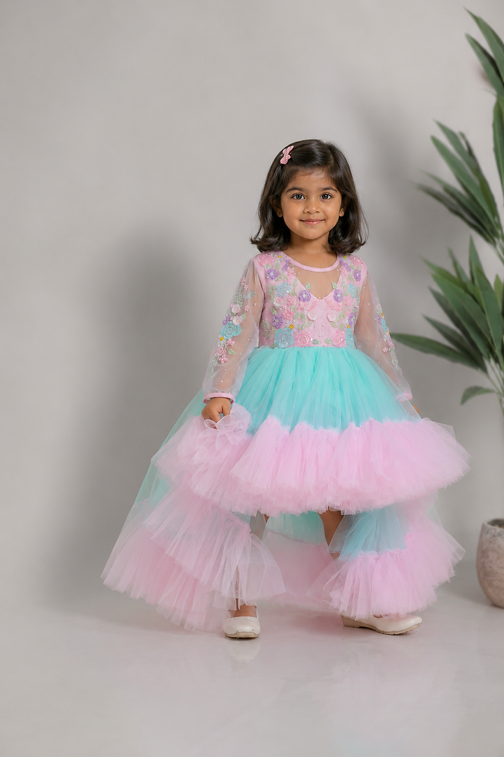 Pink Blue High Low Dress