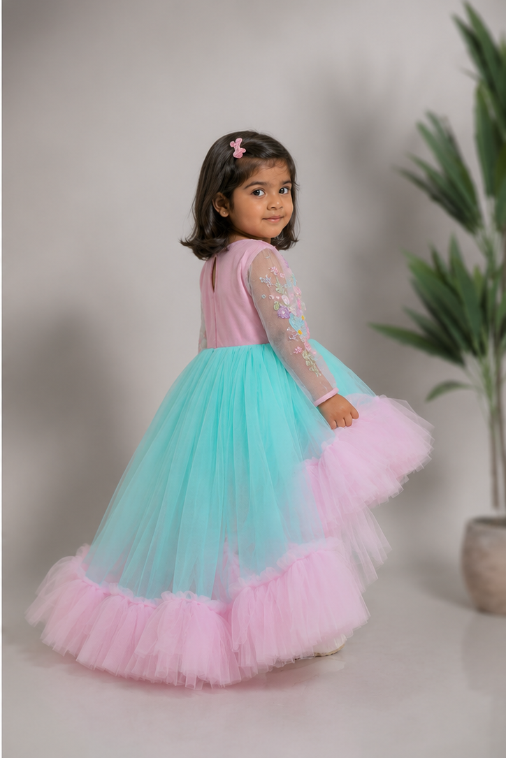 Pink Blue High Low Dress