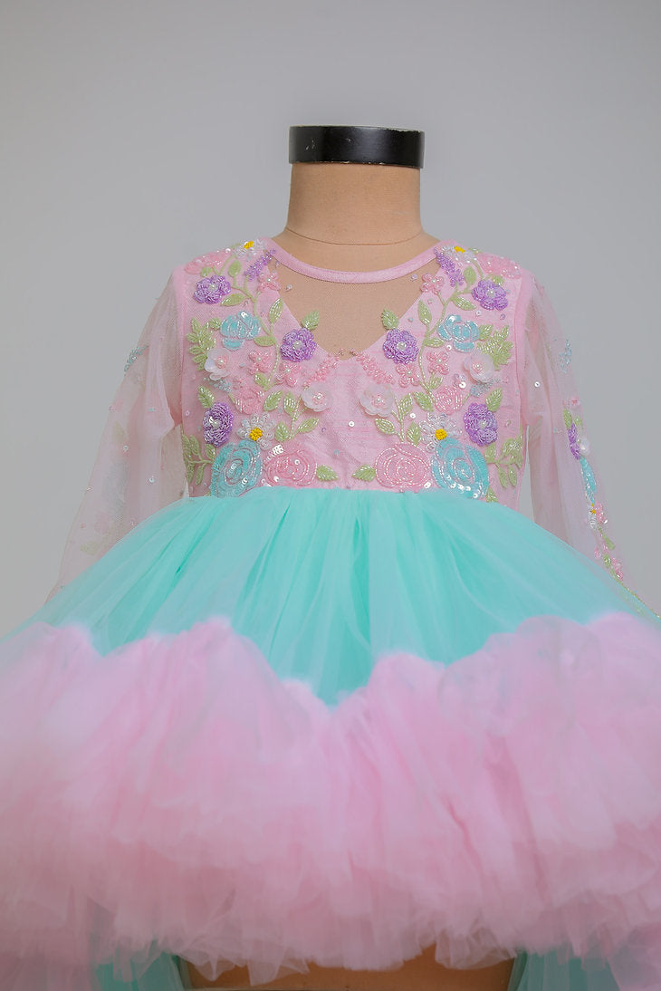 Pink Blue High Low Dress