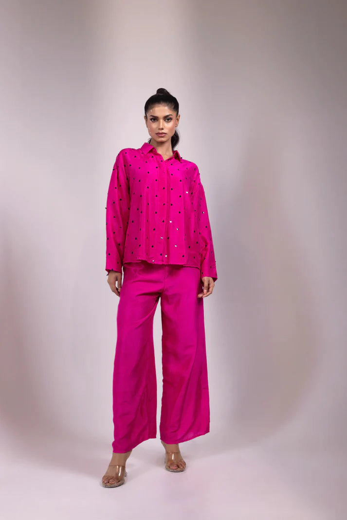 Pink Cord Set with Black Embellishments