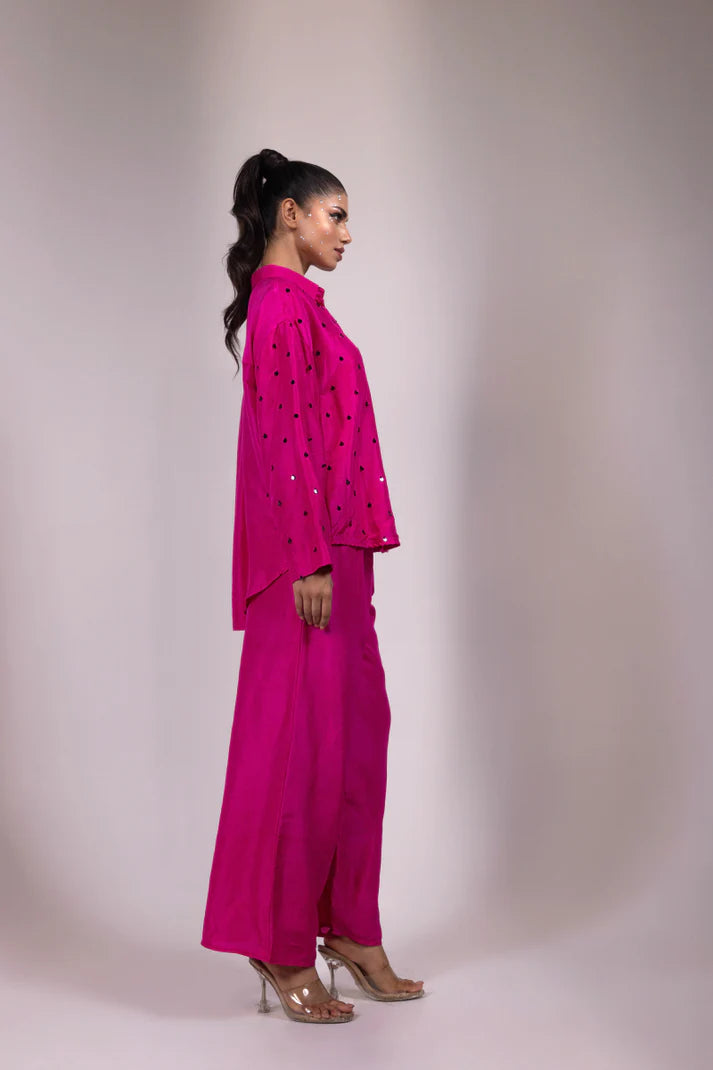Pink Cord Set with Black Embellishments