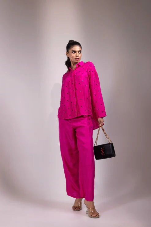Pink Cord Set with Black Embellishments