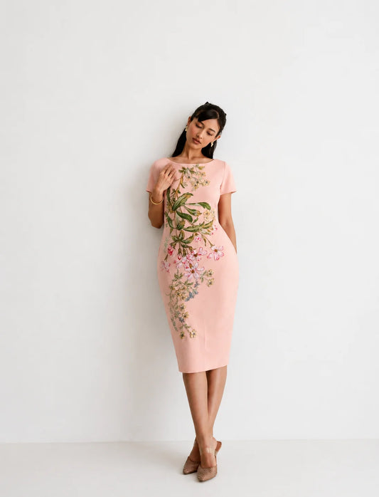 Pink Floral Sheath Dress