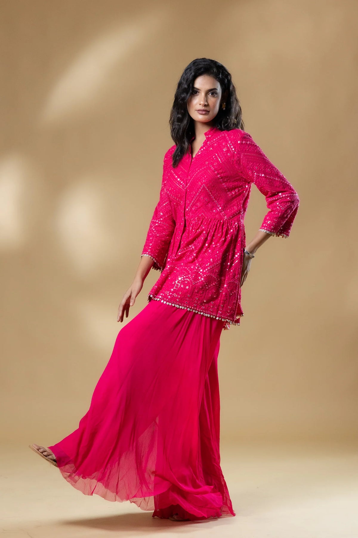 Pink Georgette Peplum Set