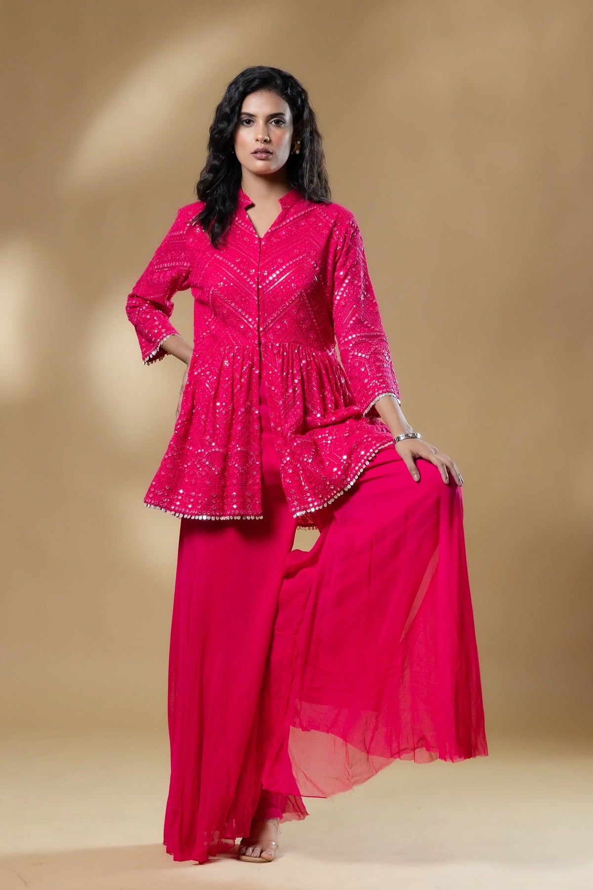 Pink Georgette Peplum Set
