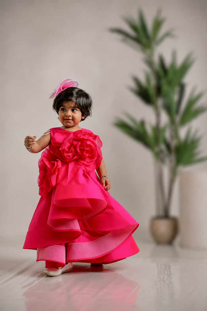 Pink High Low Flower Gown