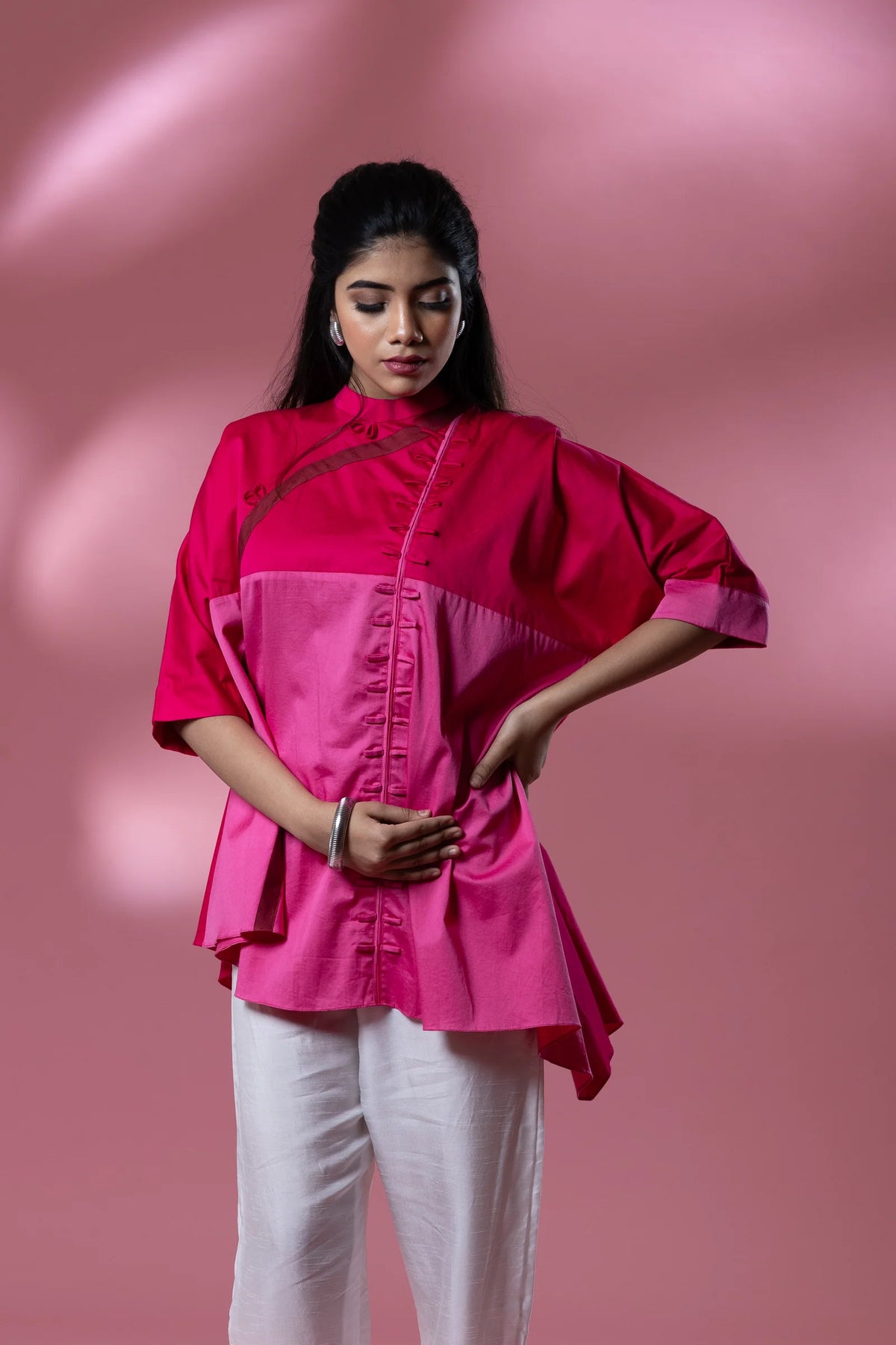 Pink Italian Cotton Block Patterned Shirt