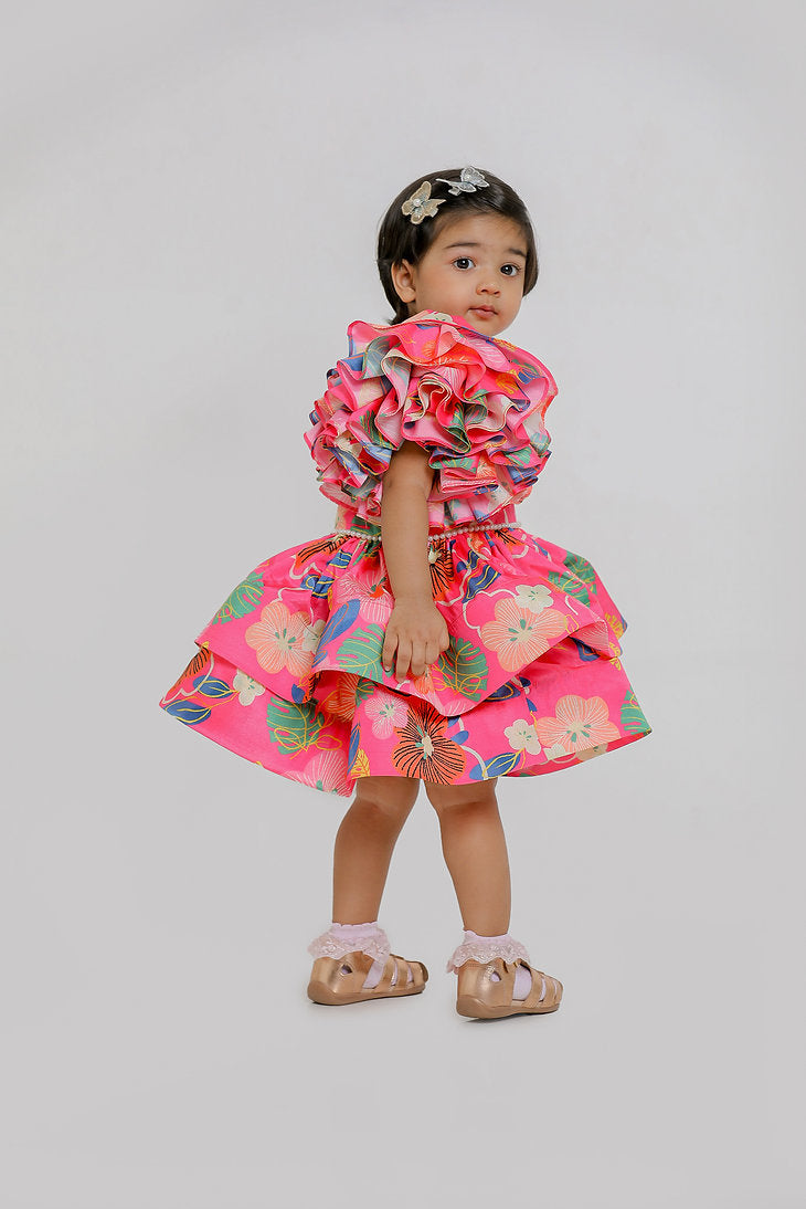 Pink Printed One Shoulder Dress