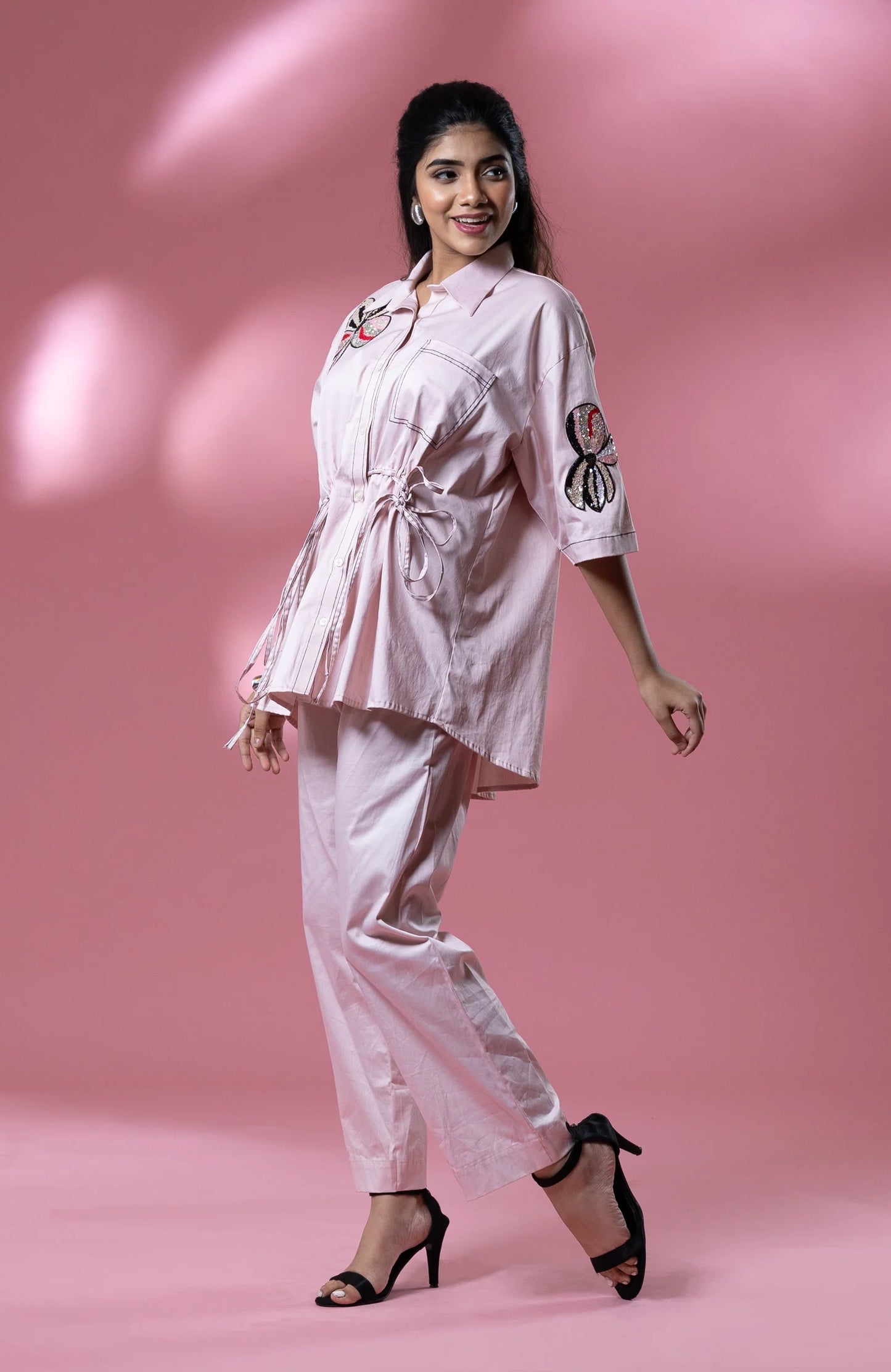 Pink Sequin Double Flower Patch Co Ord