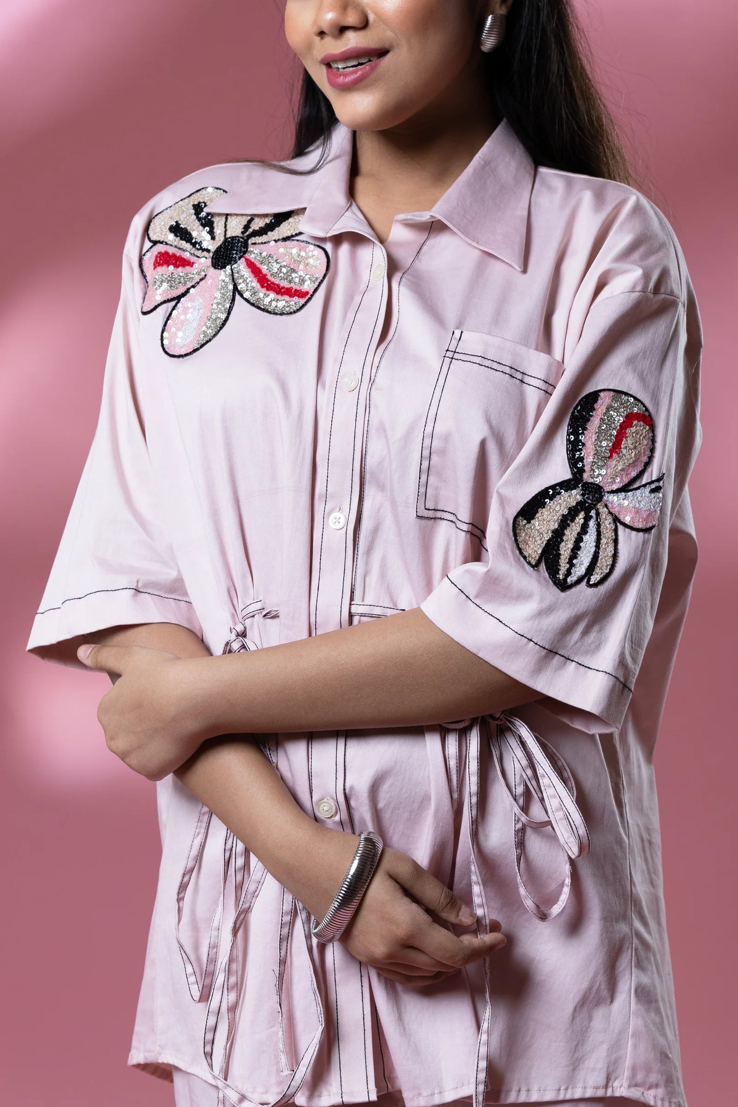 Pink Sequin Double Flower Patch Co Ord