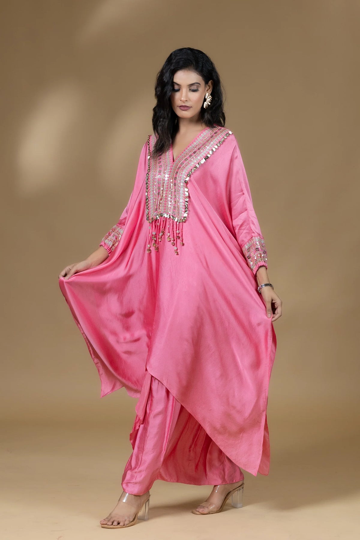 Sequined Kaftan with Dhoti Skirt