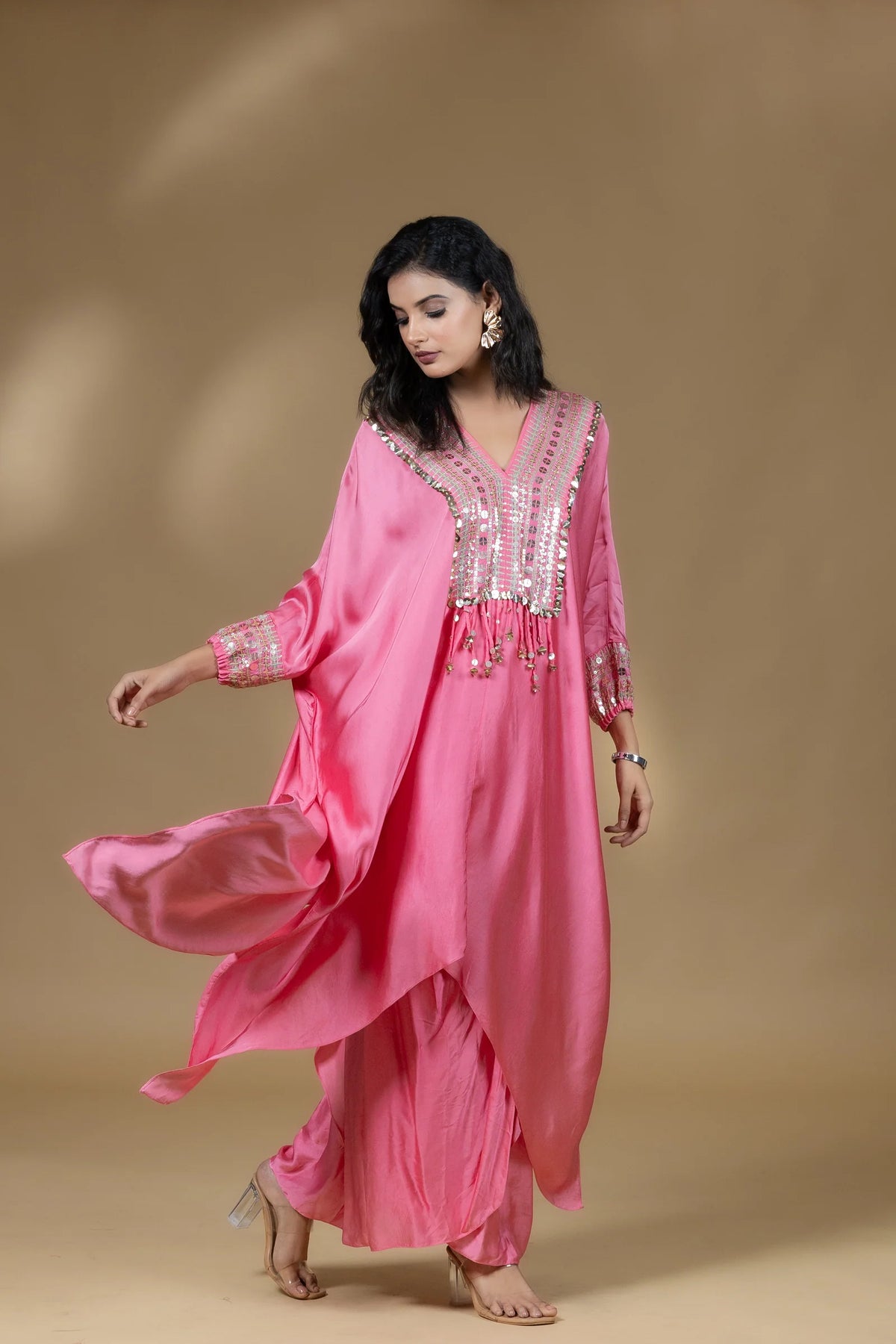 Sequined Kaftan with Dhoti Skirt