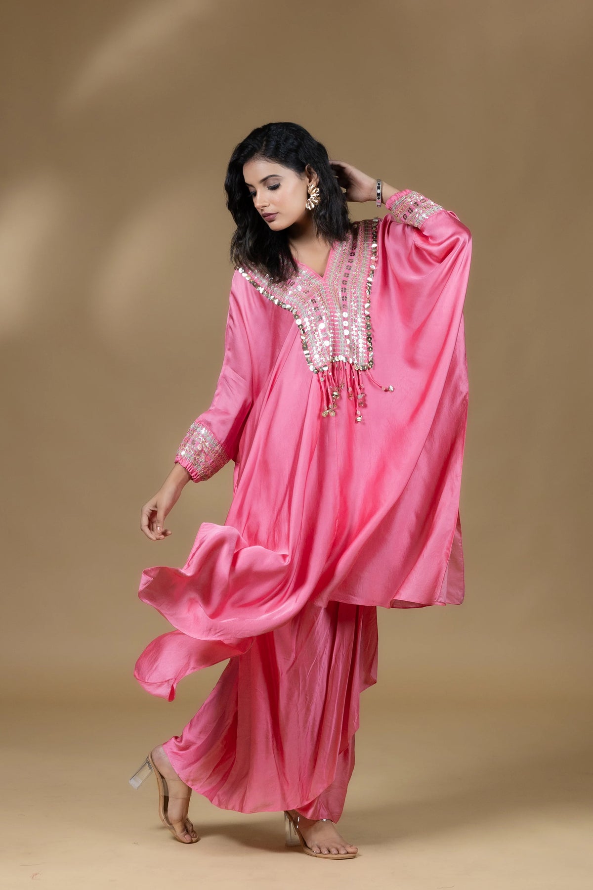Sequined Kaftan with Dhoti Skirt