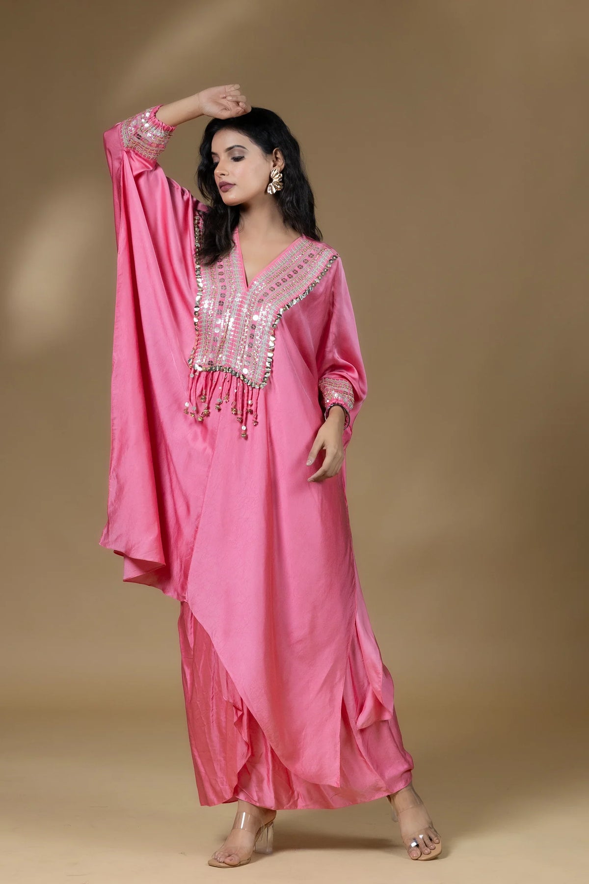 Sequined Kaftan with Dhoti Skirt