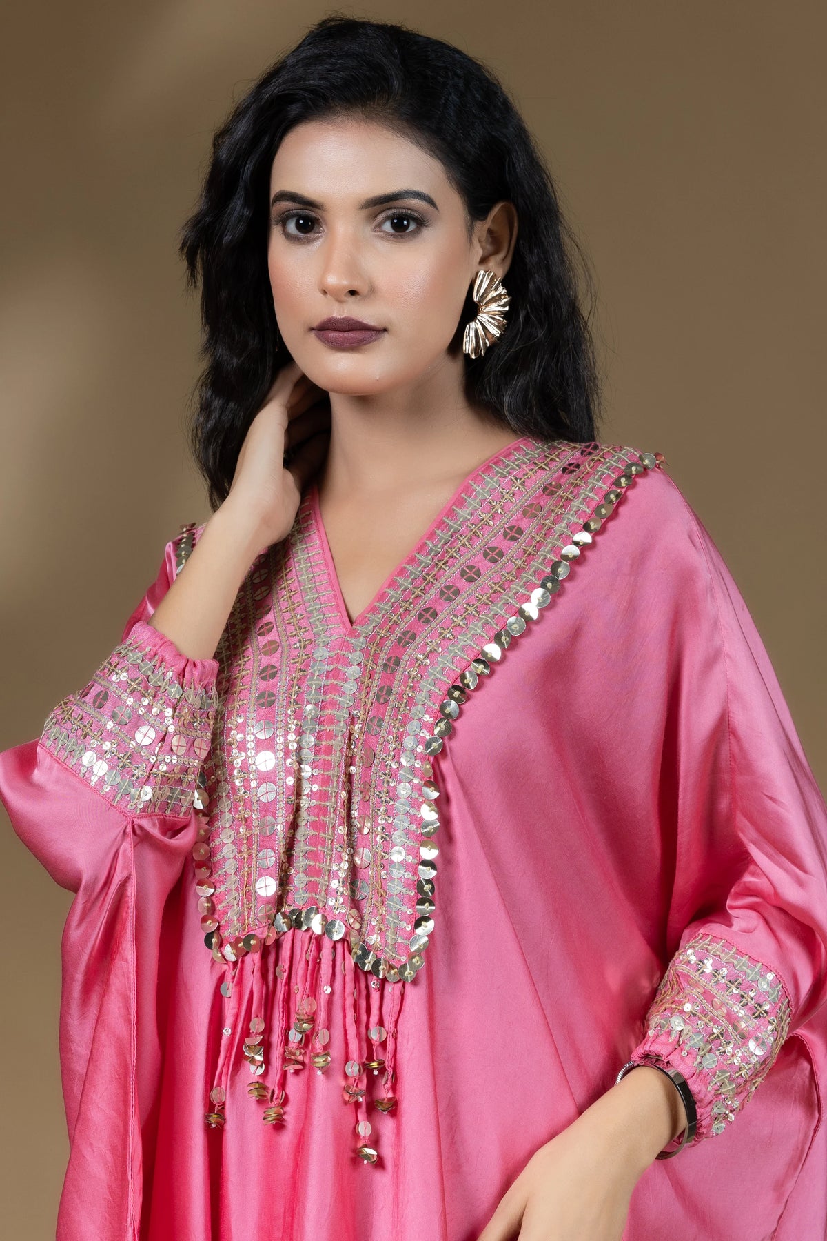 Sequined Kaftan with Dhoti Skirt