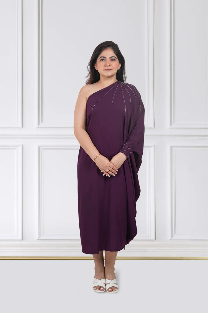 Plum Drape One-Shoulder Kaftan