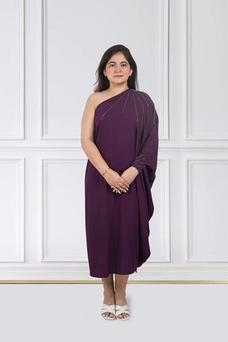 Plum Drape One-Shoulder Kaftan