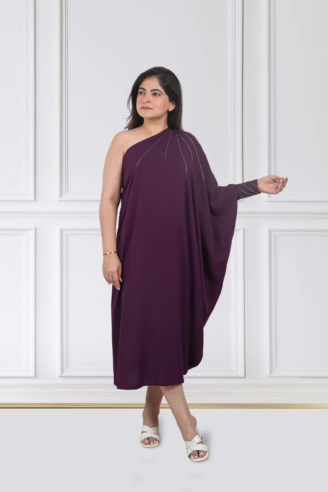 Plum Drape One-Shoulder Kaftan