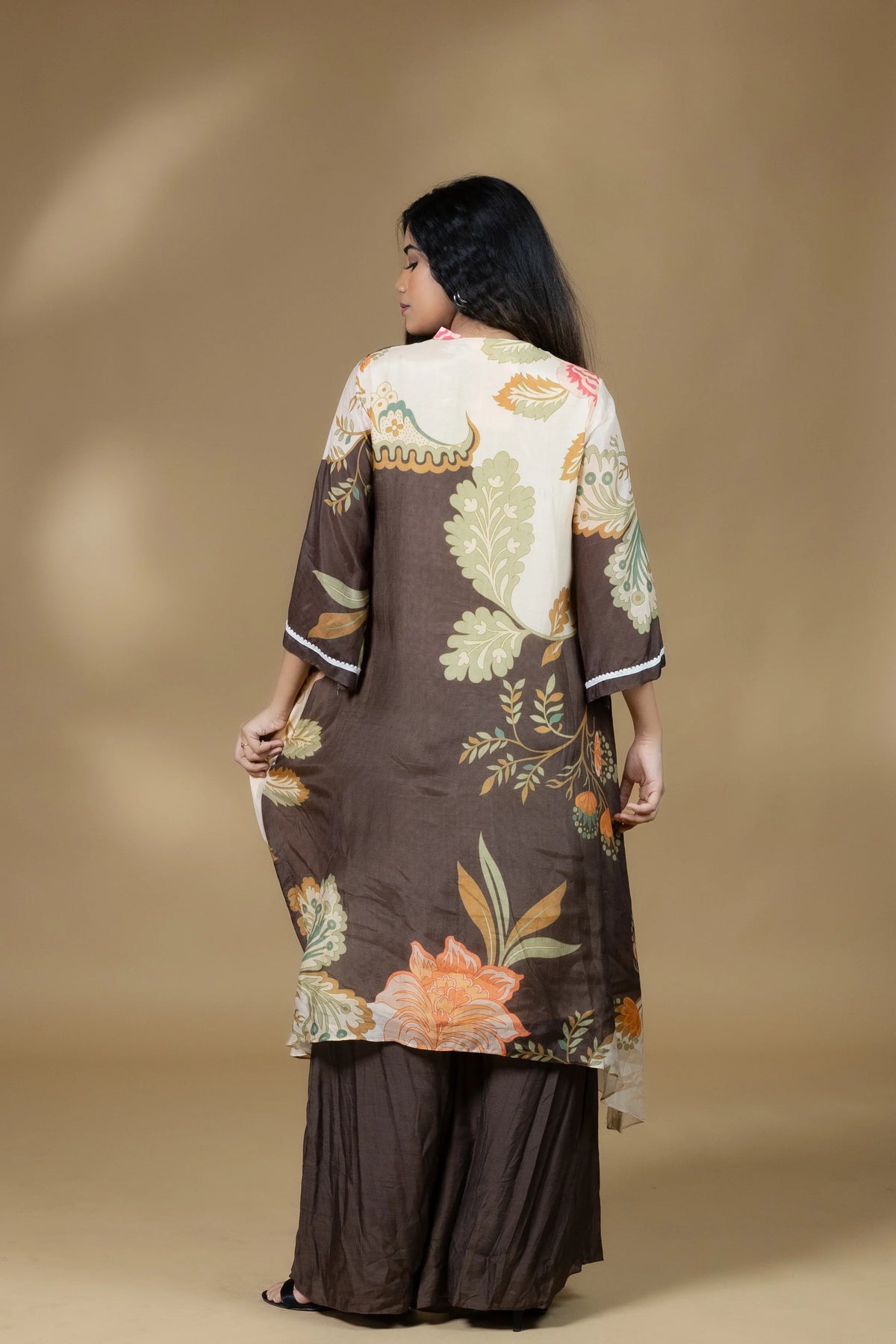 Printed Embellished Floral Co-ord in Brown