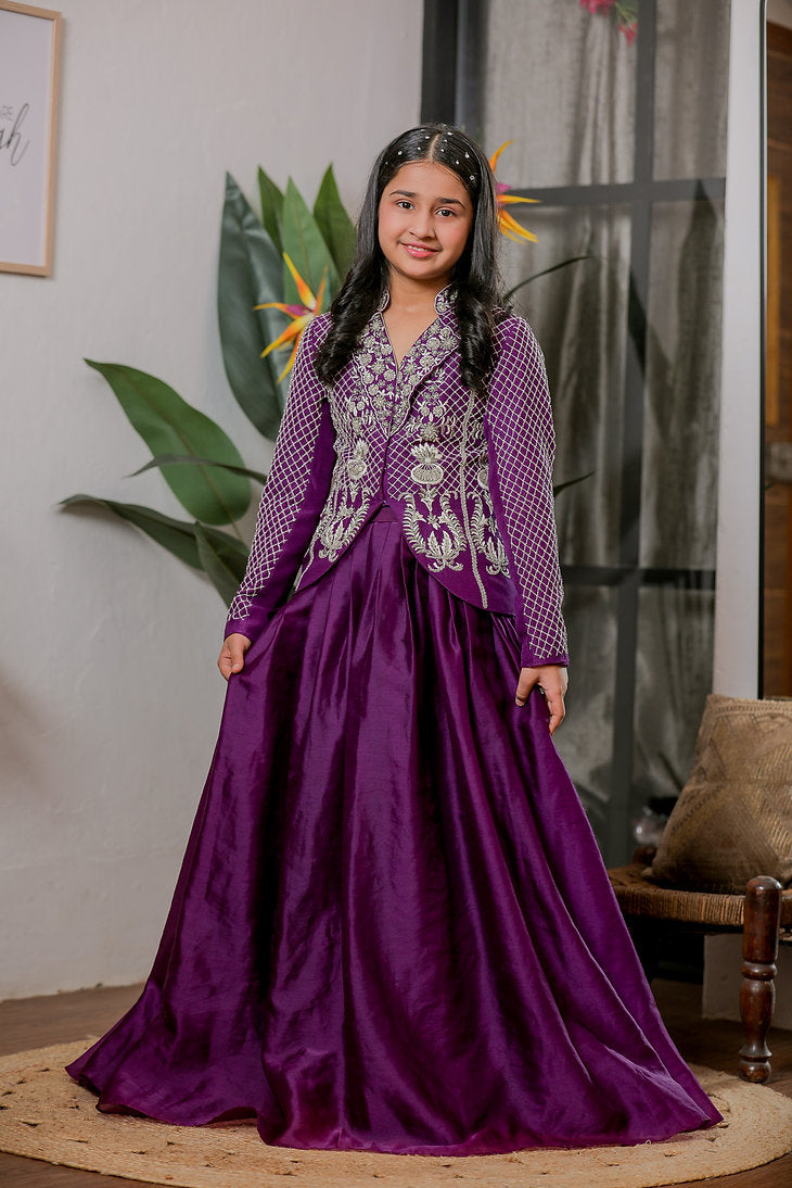 Blue Hand Embroidered Jacket Lehanga Set