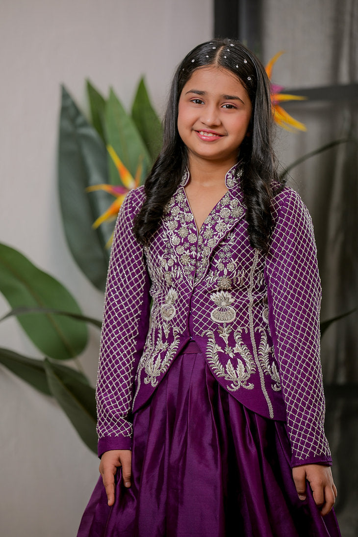 Blue Hand Embroidered Jacket Lehanga Set