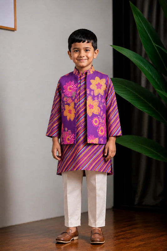Purple Printed Nehru Set