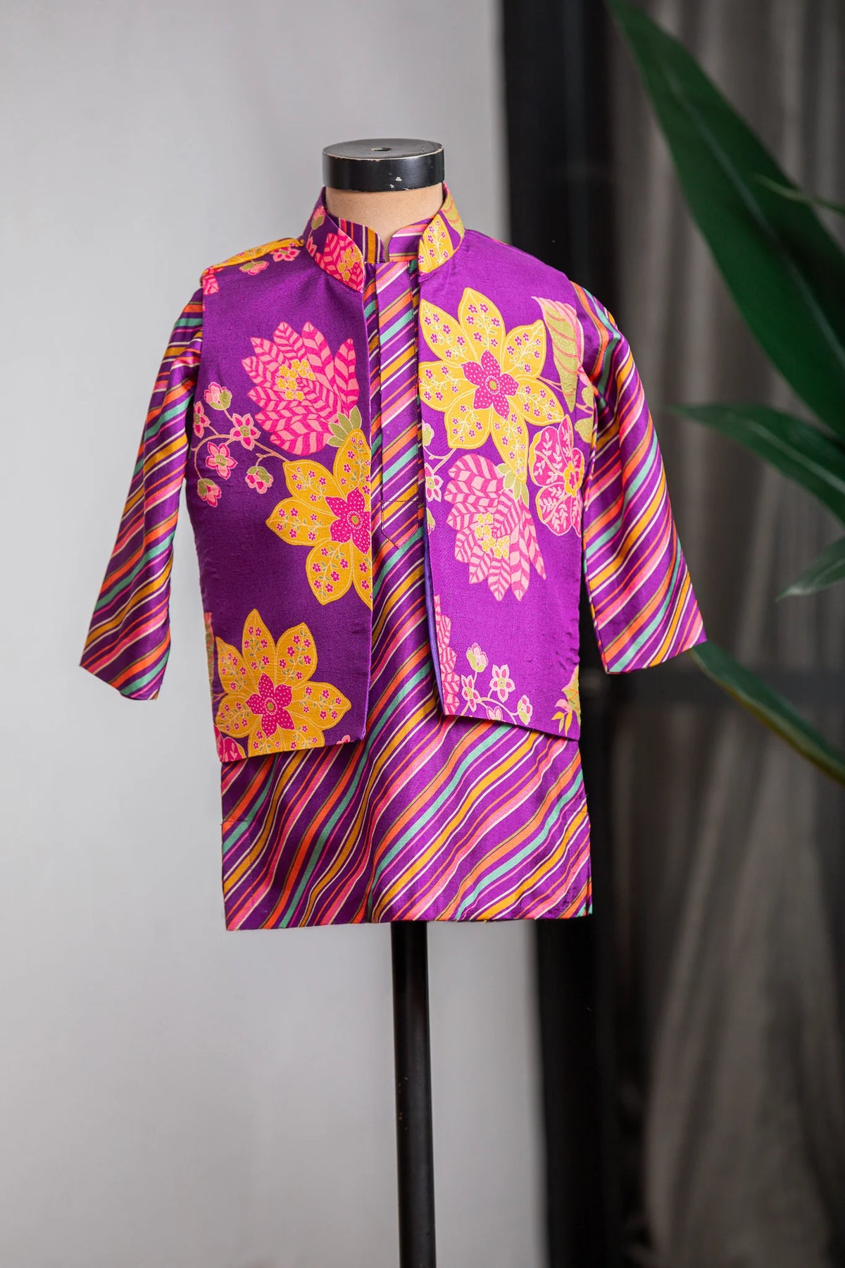 Purple Printed Nehru Set