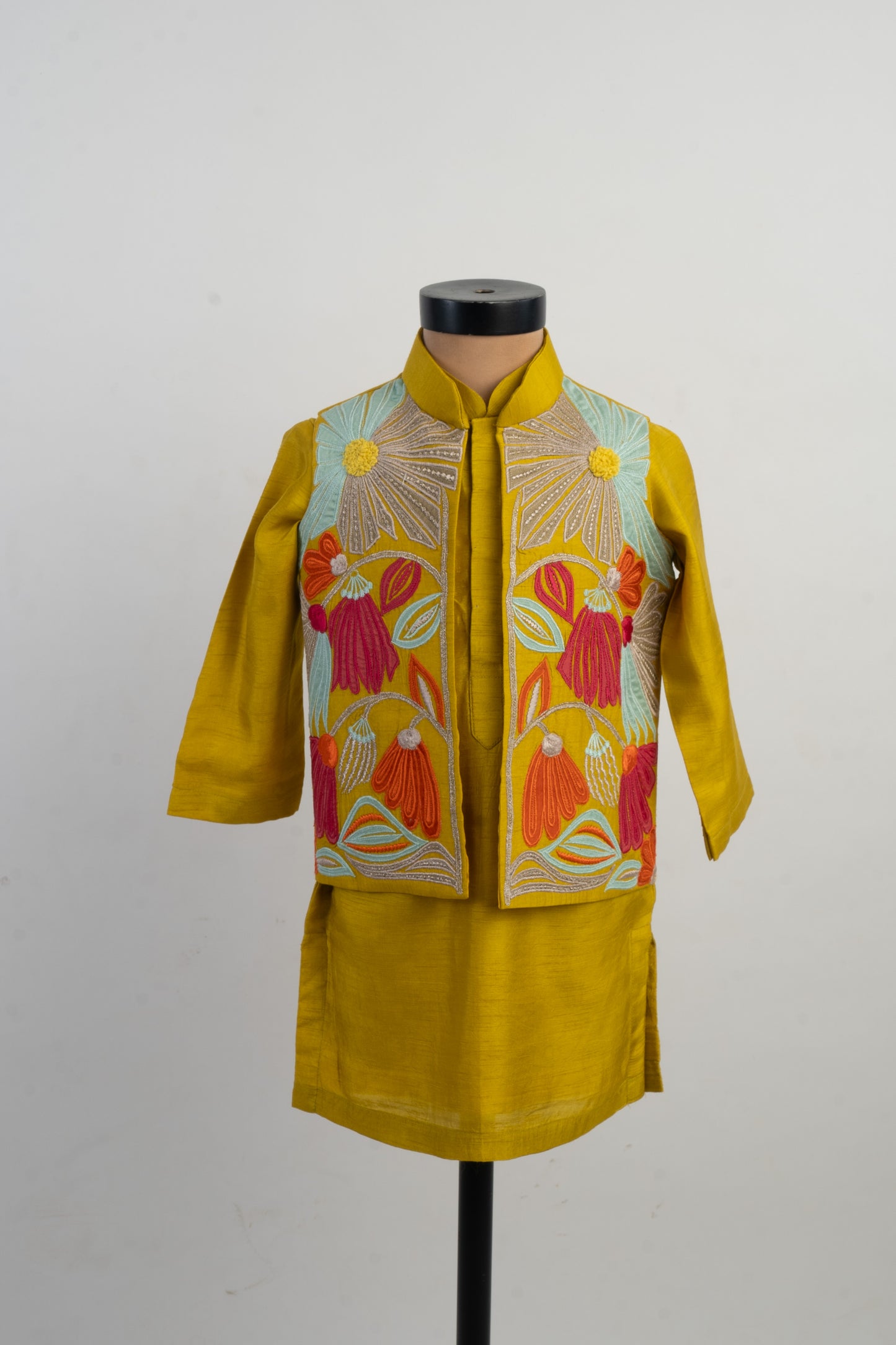 Mustard Applique Kurta Pajama