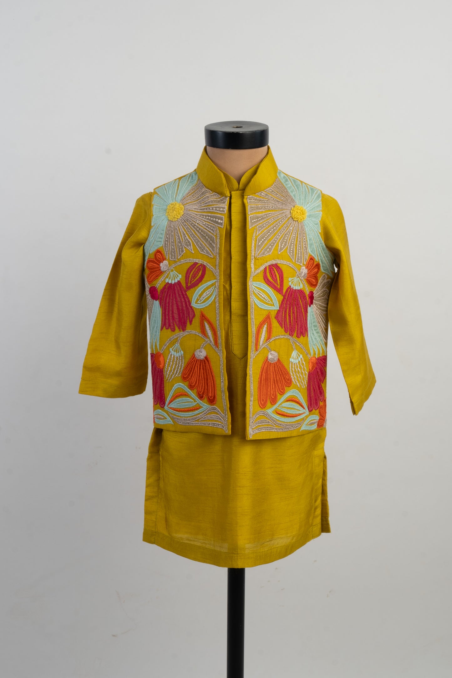 Mustard Applique Kurta Pajama