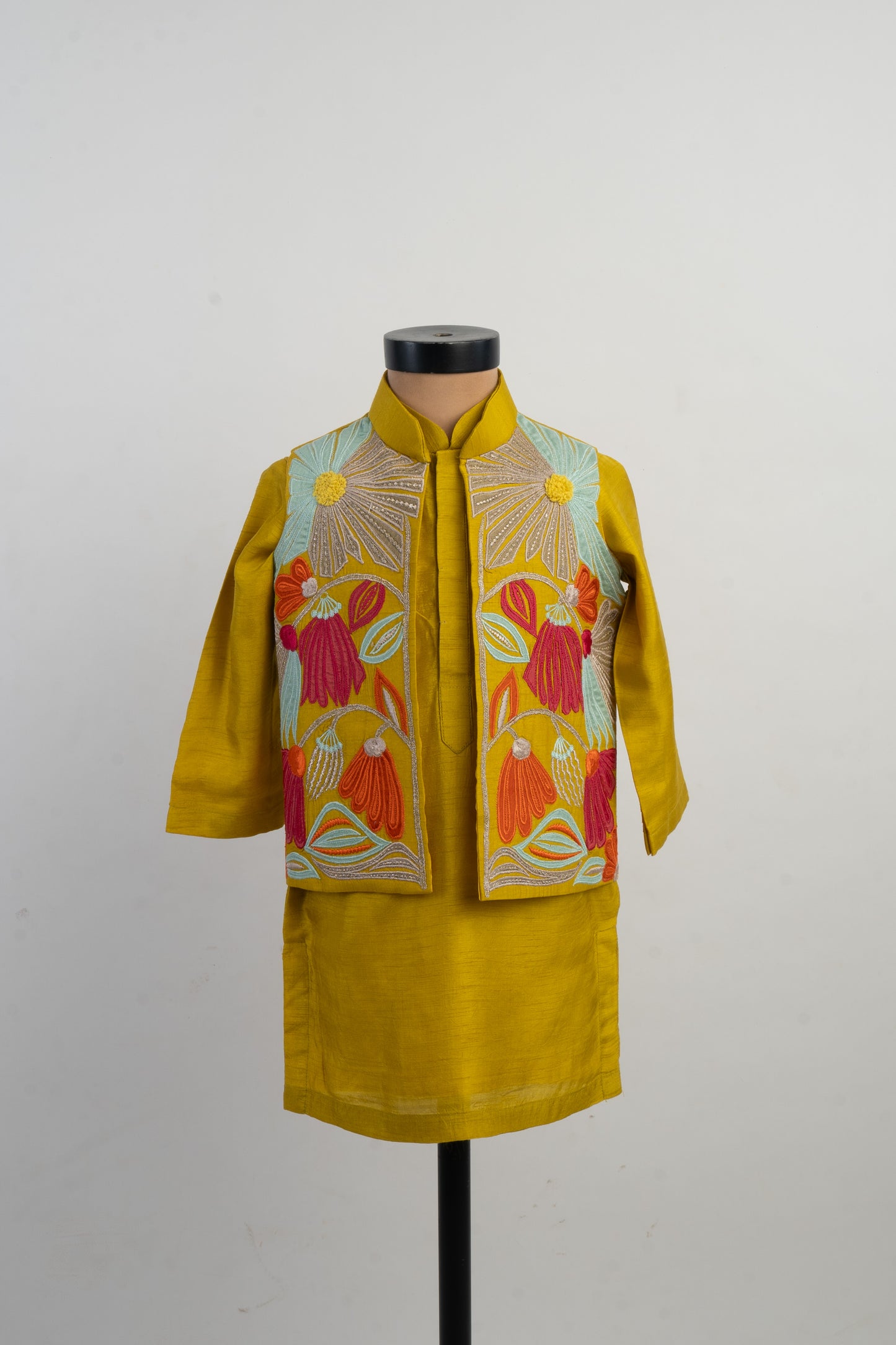 Mustard Applique Kurta Pajama