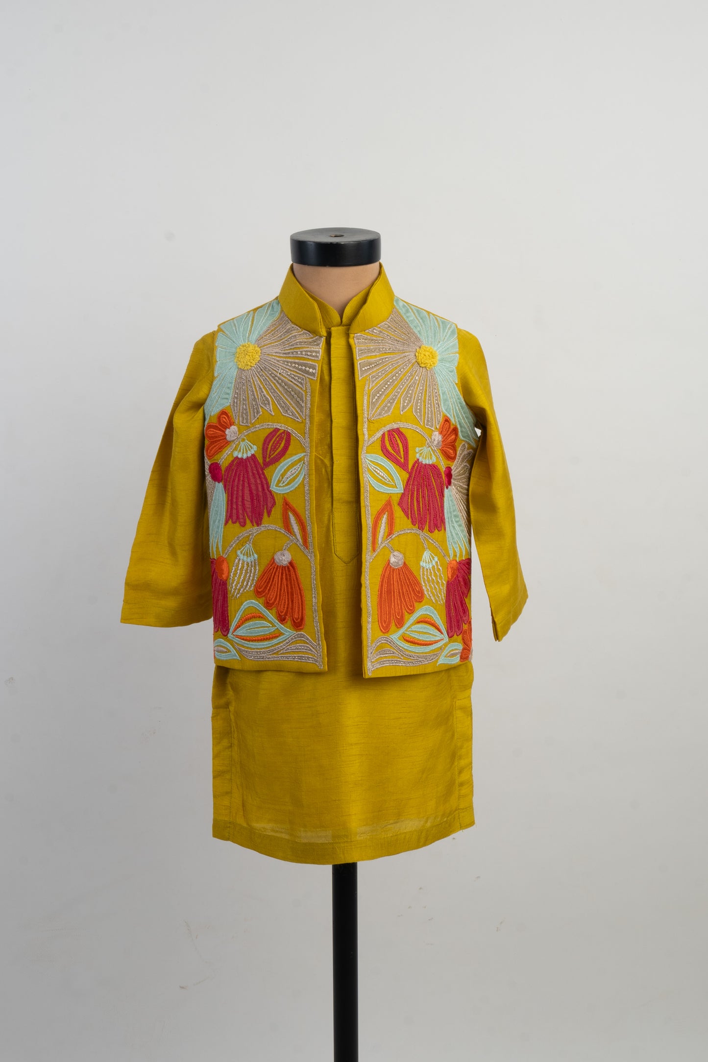 Mustard Applique Kurta Pajama