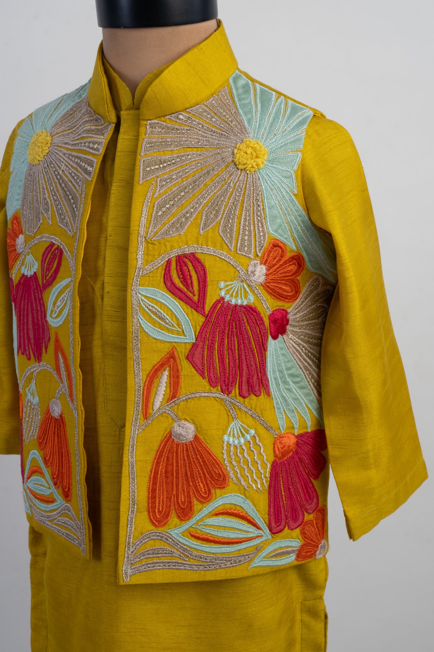 Mustard Applique Kurta Pajama