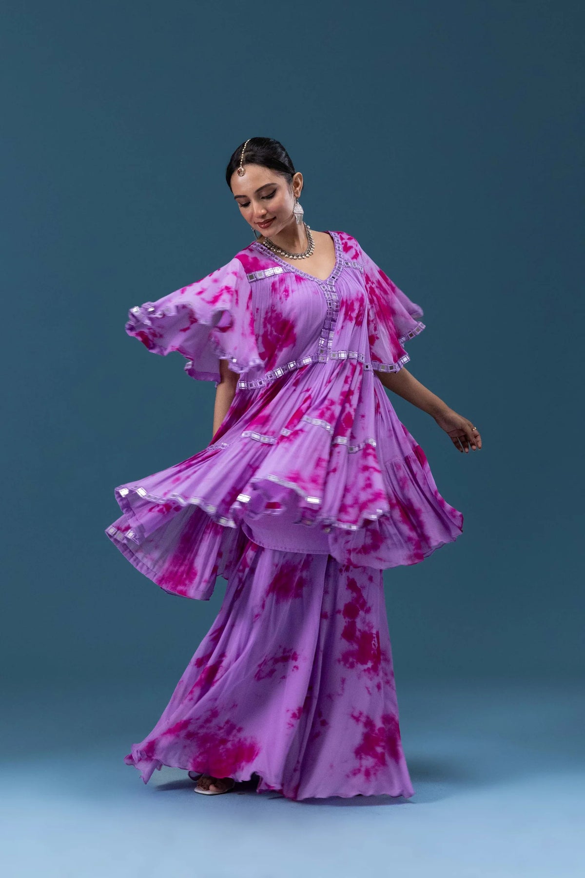 Rangrez Lime Tie-Dye Tiered Set