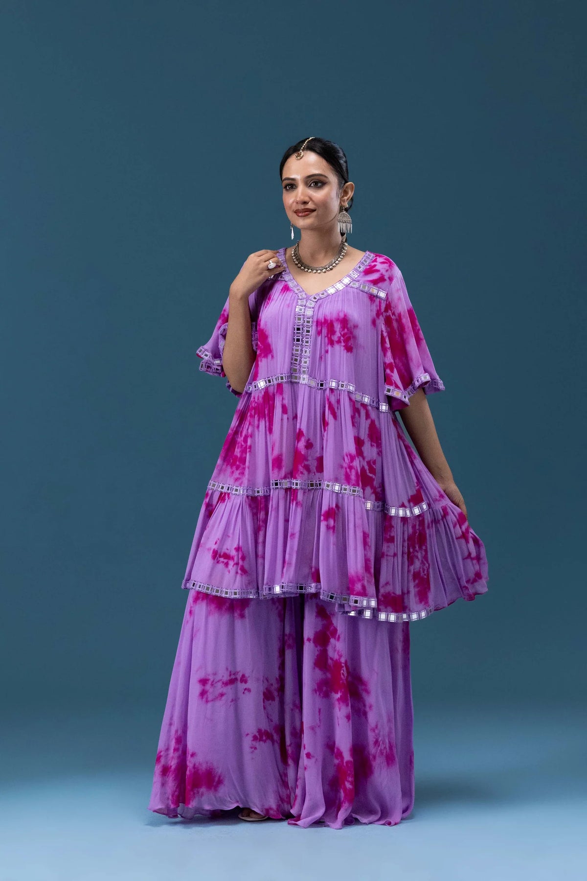 Rangrez Lime Tie-Dye Tiered Set