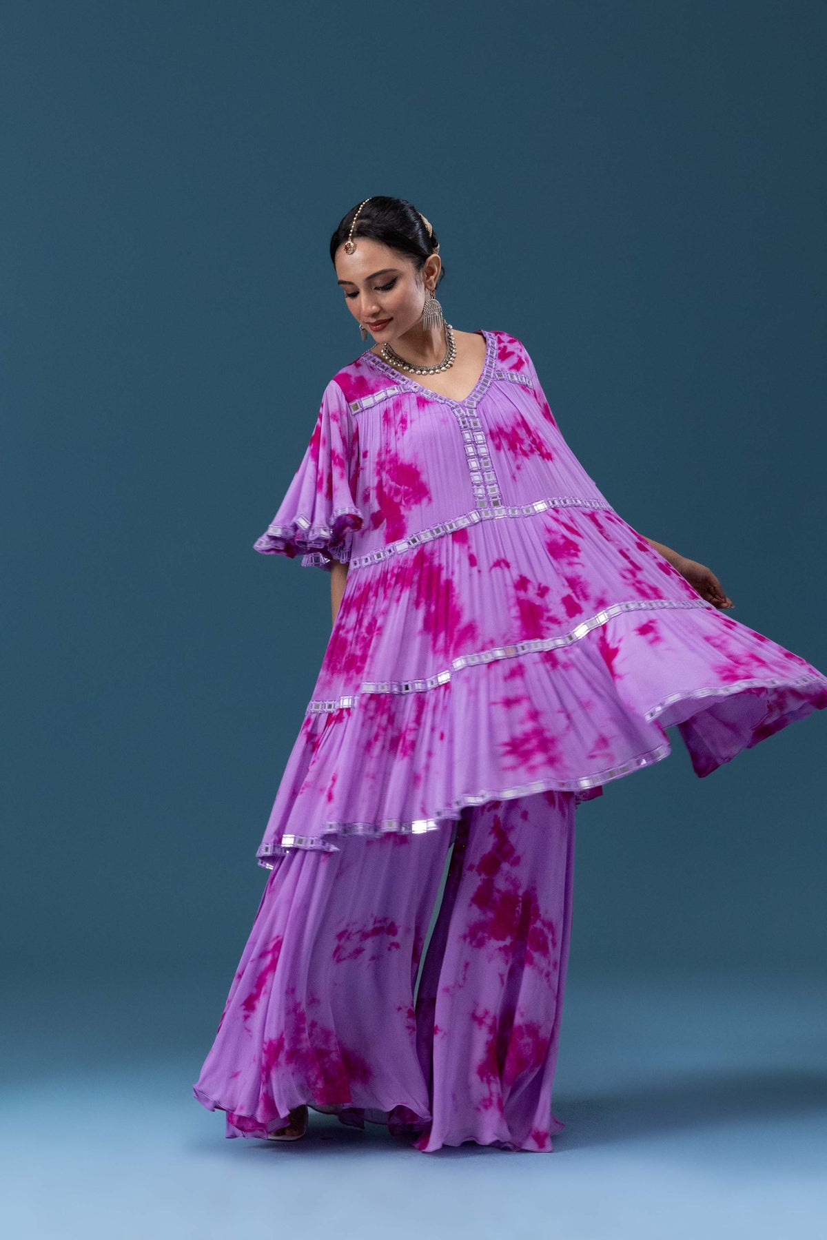 Rangrez Lime Tie-Dye Tiered Set