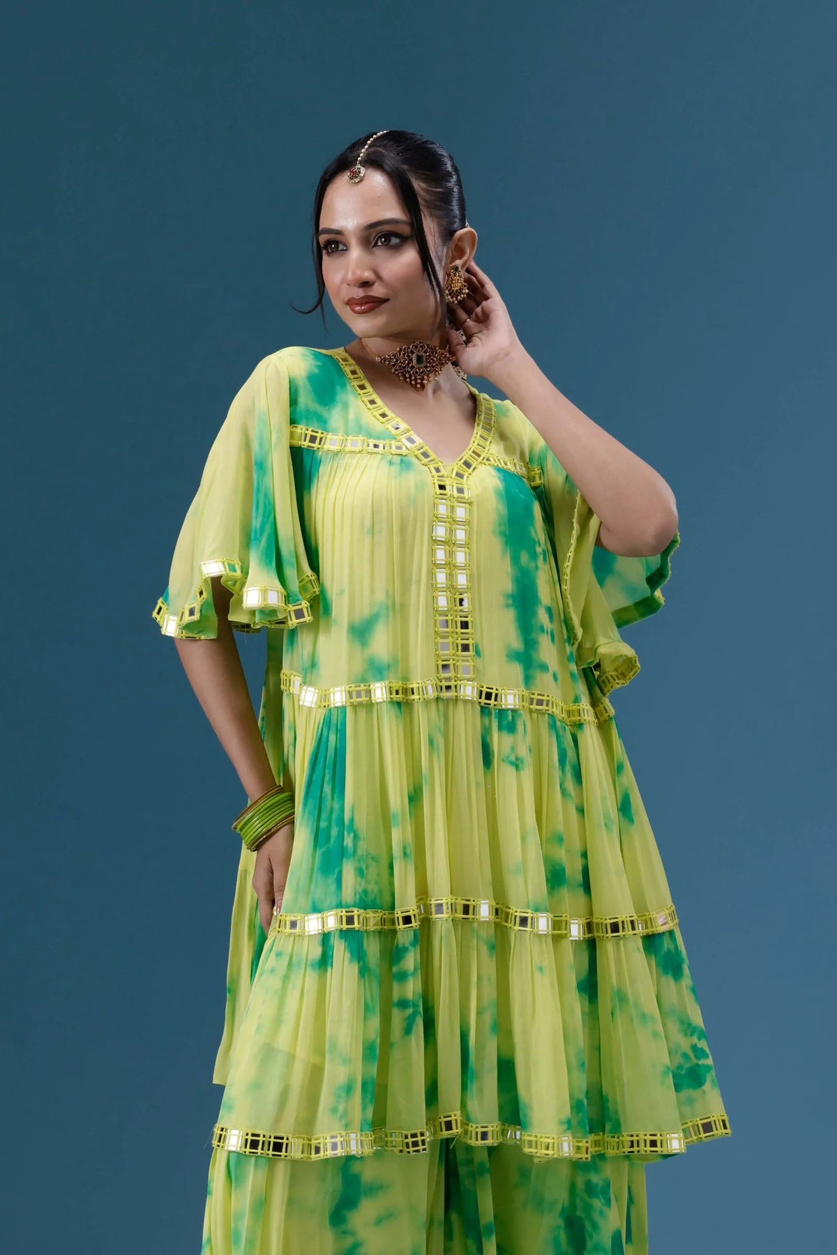 Rangrez Lime Tie-Dye Tiered Set