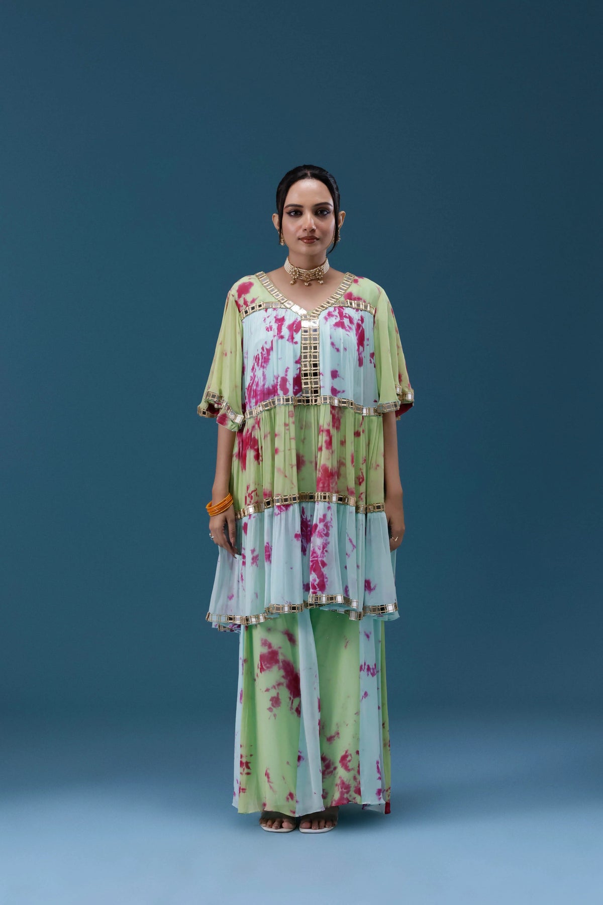 Rangrez Lime Tie-Dye Tiered Set