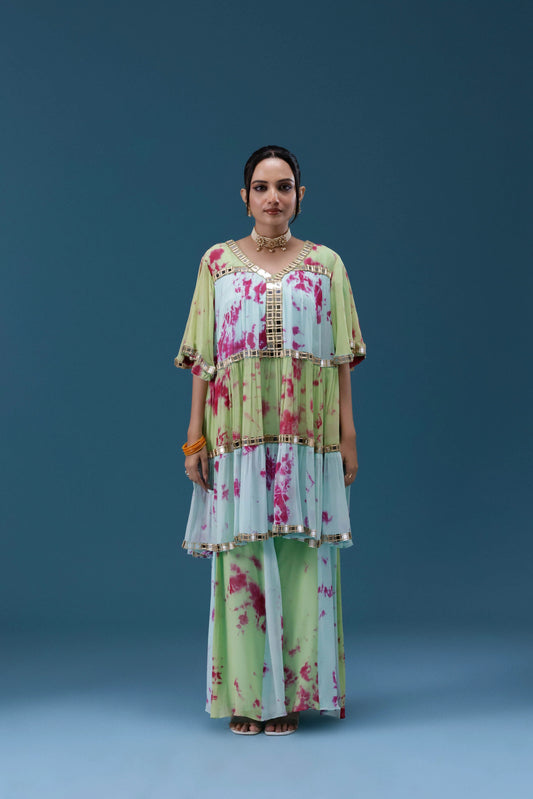 Rangrez Lime Tie-Dye Tiered Set