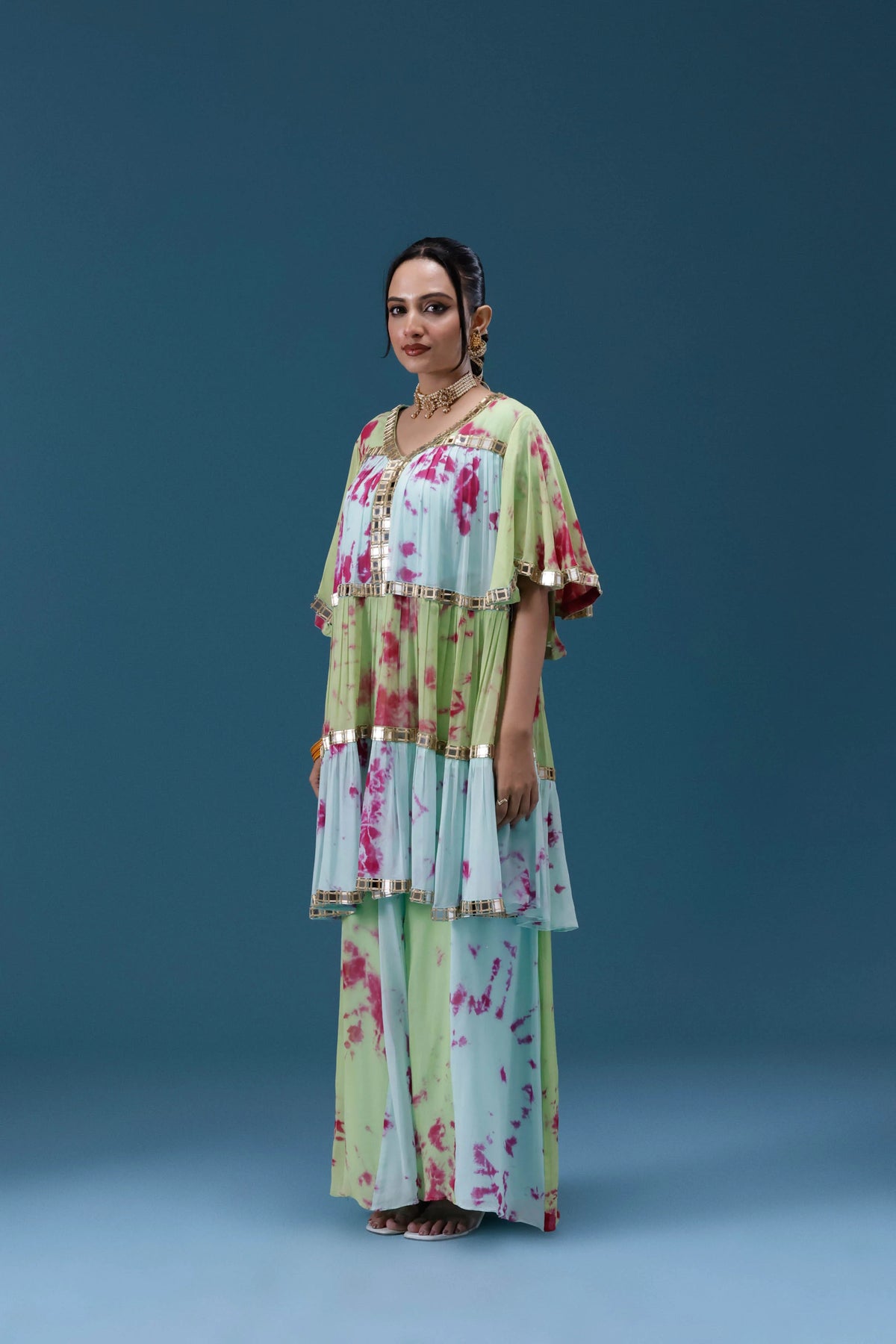 Rangrez Lime Tie-Dye Tiered Set