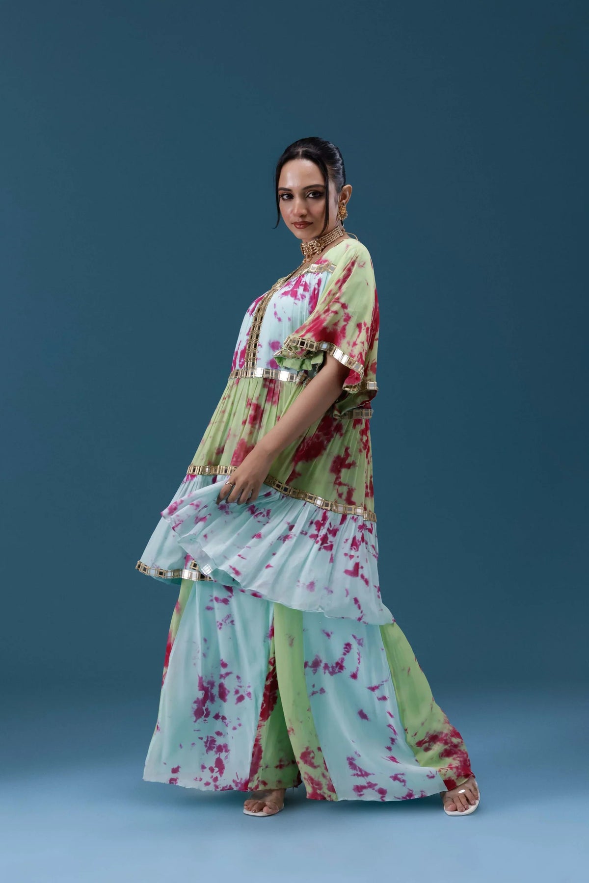 Rangrez Lime Tie-Dye Tiered Set