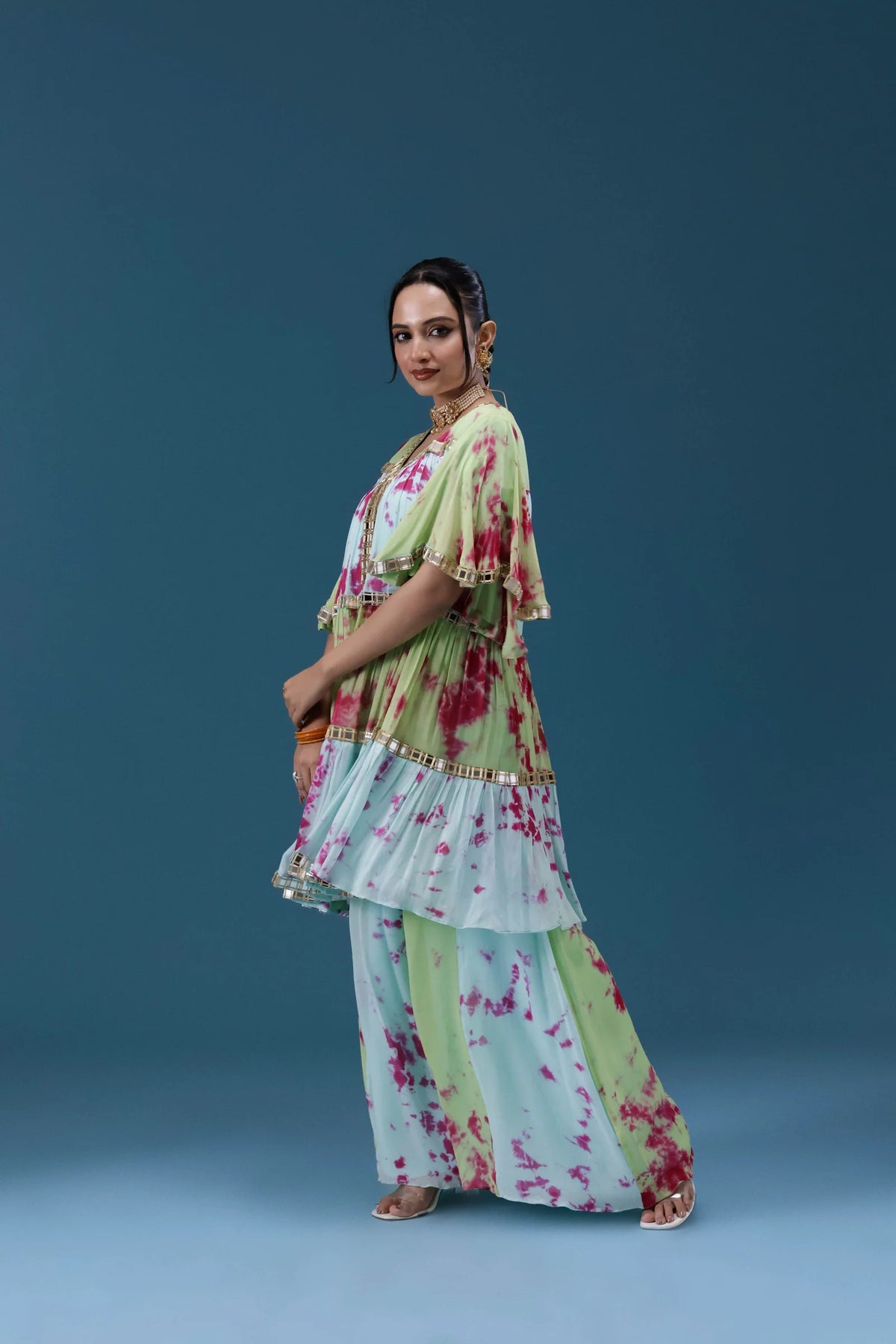Rangrez Lime Tie-Dye Tiered Set