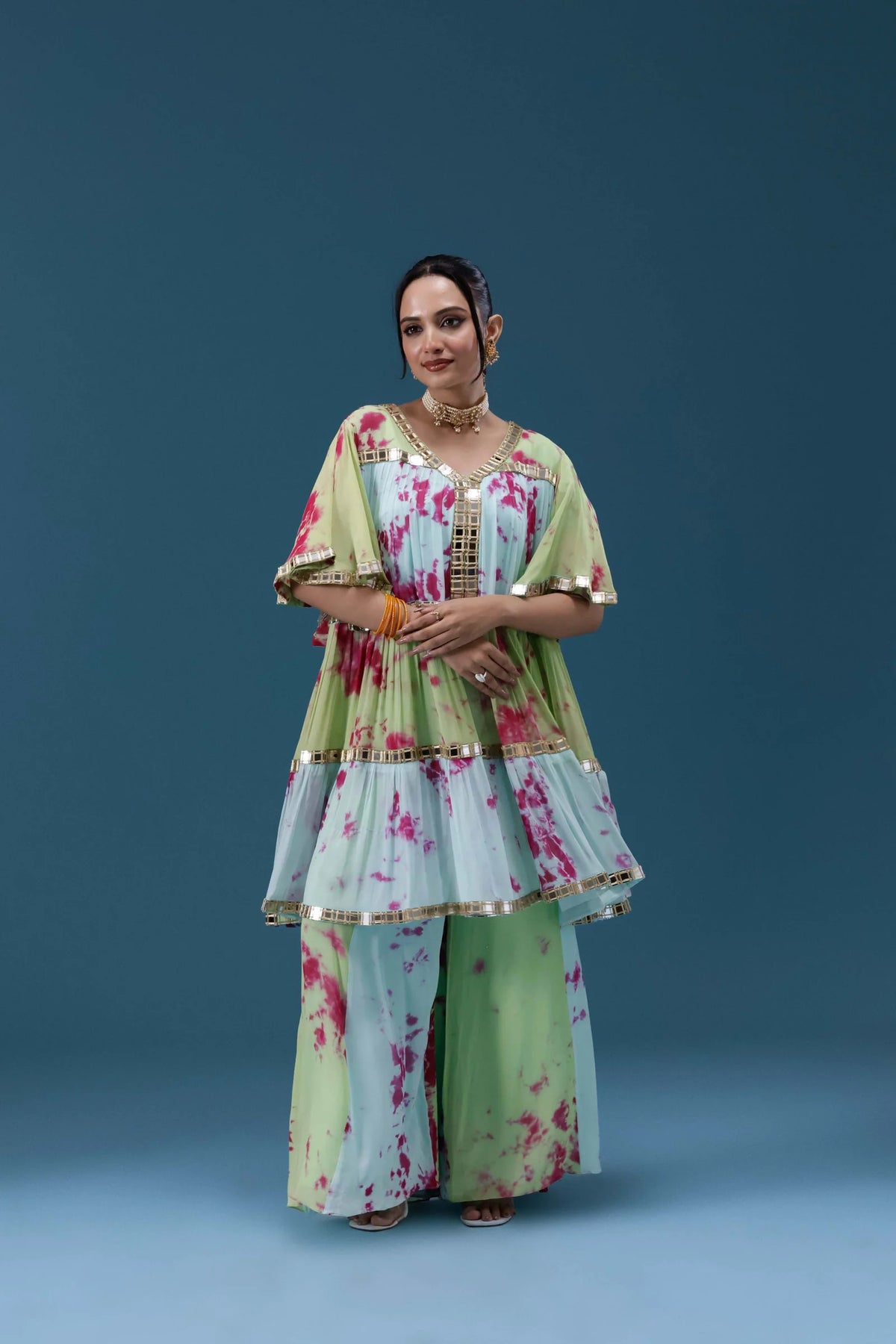 Rangrez Lime Tie-Dye Tiered Set