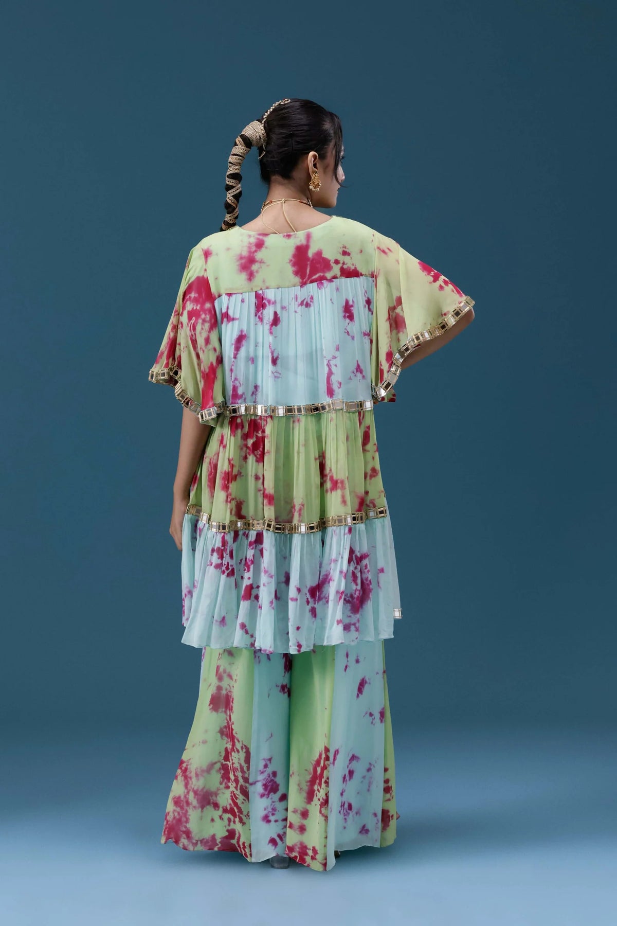 Rangrez Lime Tie-Dye Tiered Set