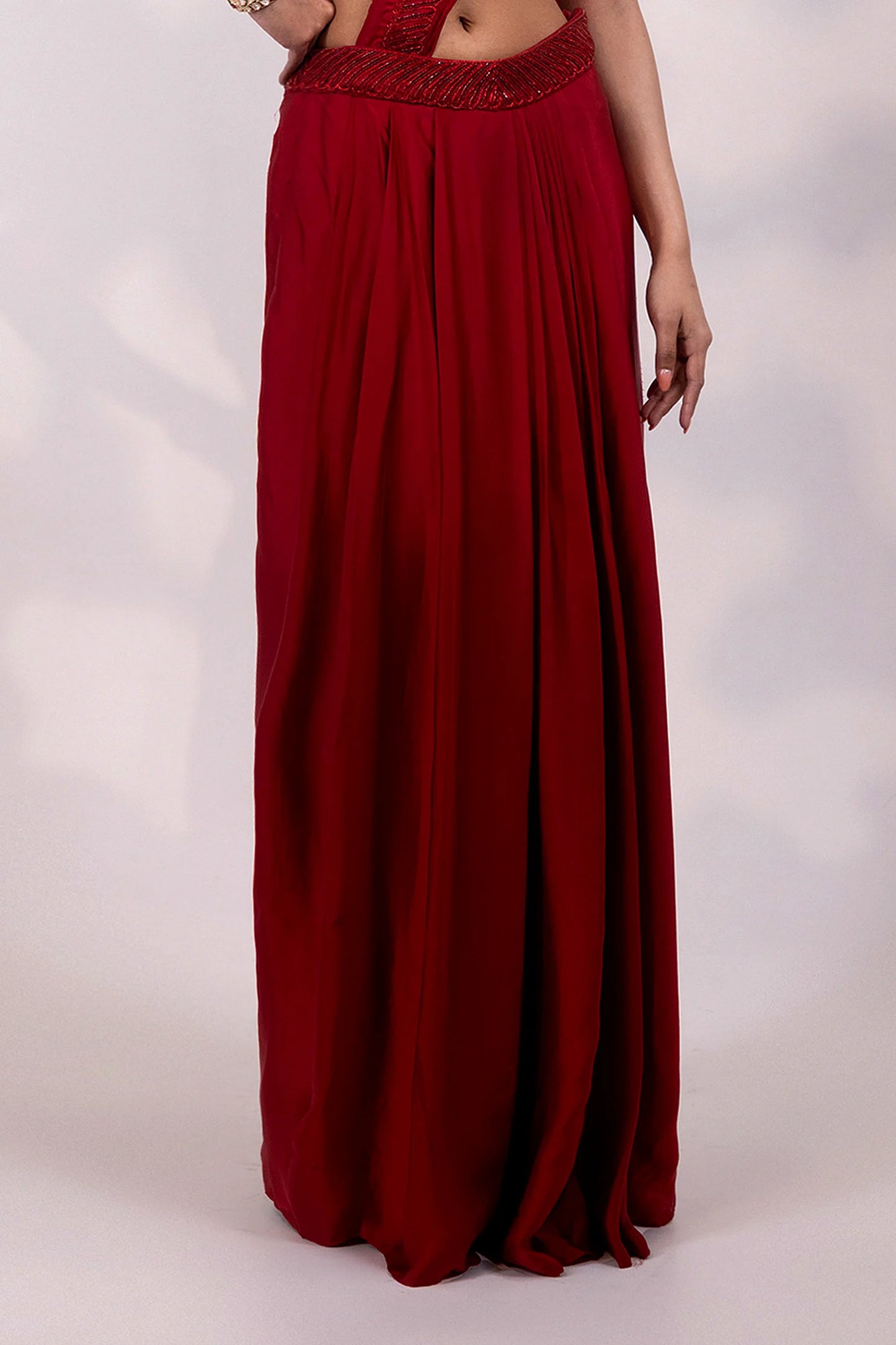 Red Embellished Drape Saree Gown