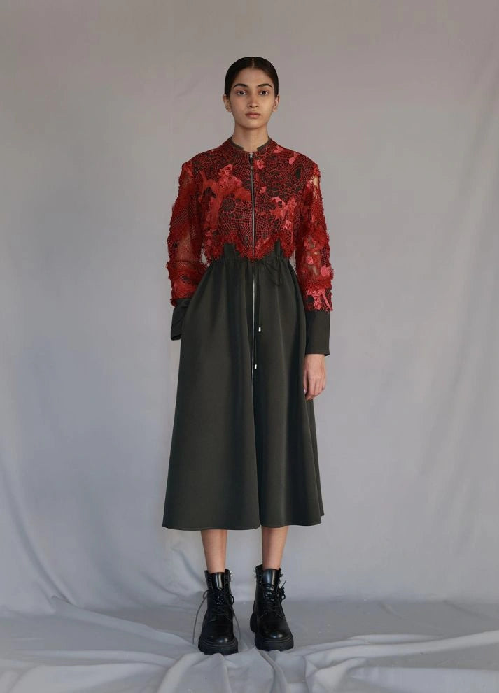 Red Map Embroidery Long Dress