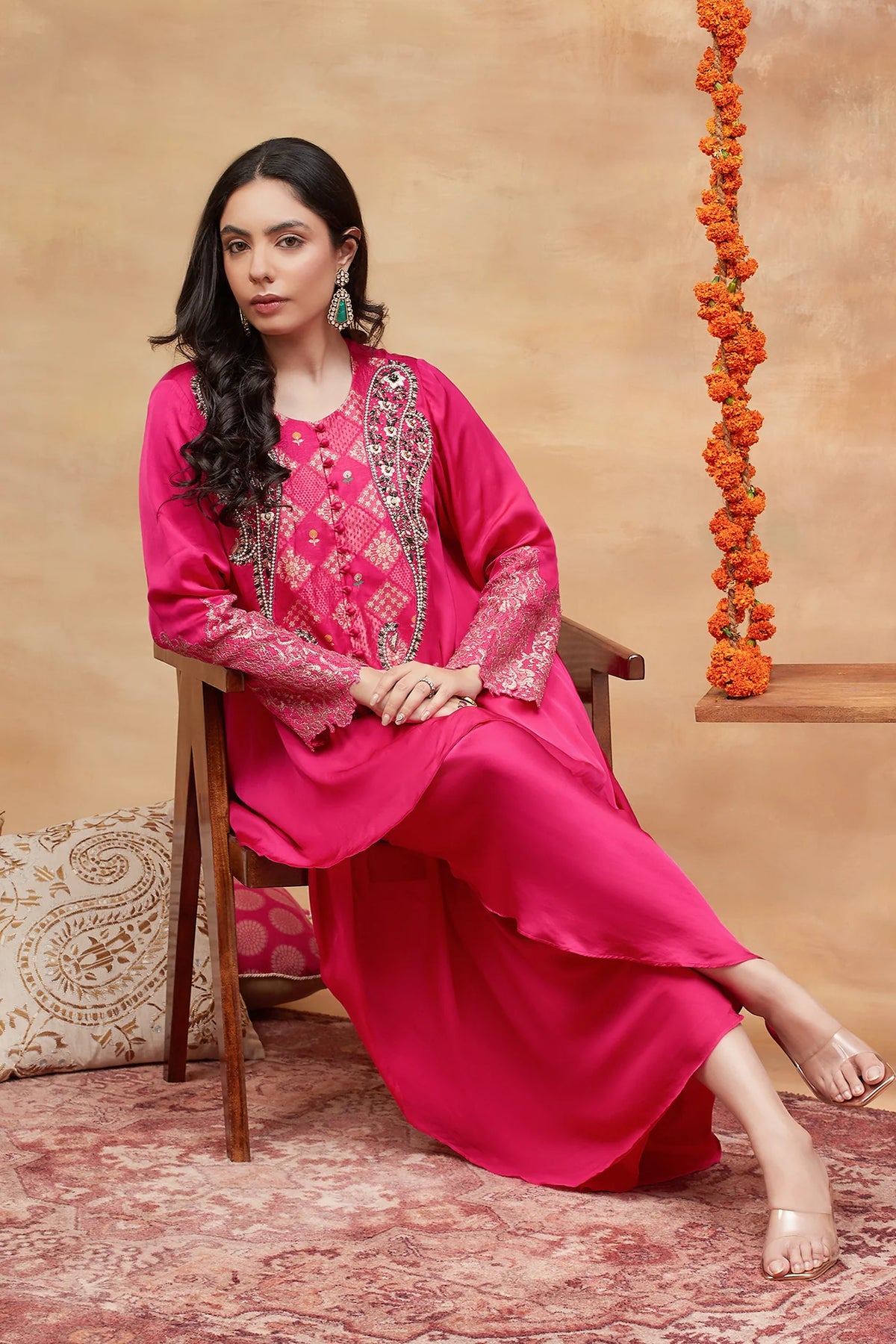 Rewa Gulabi Hand Embroidered Banarasi Dhoti Set