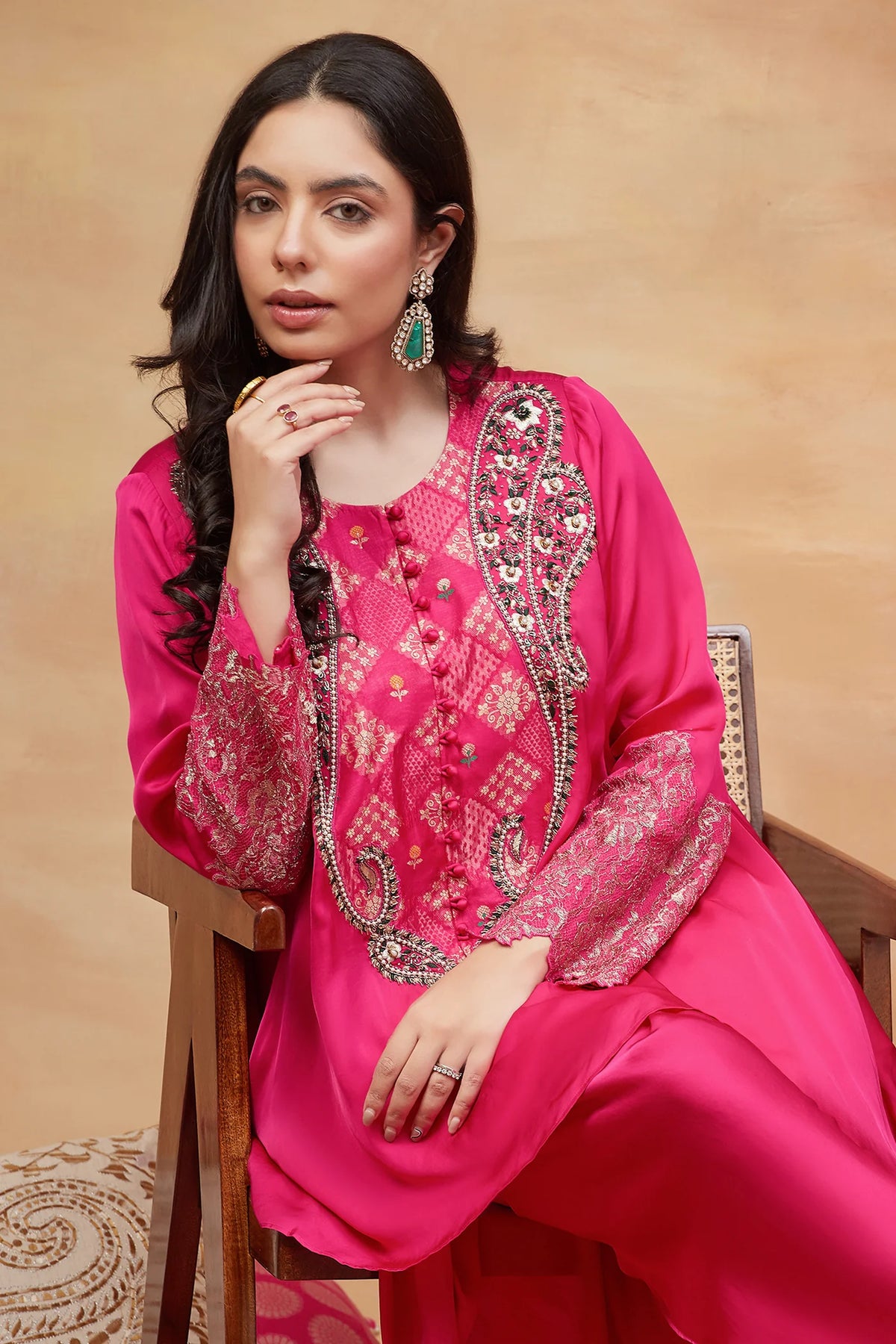 Rewa Gulabi Hand Embroidered Banarasi Dhoti Set