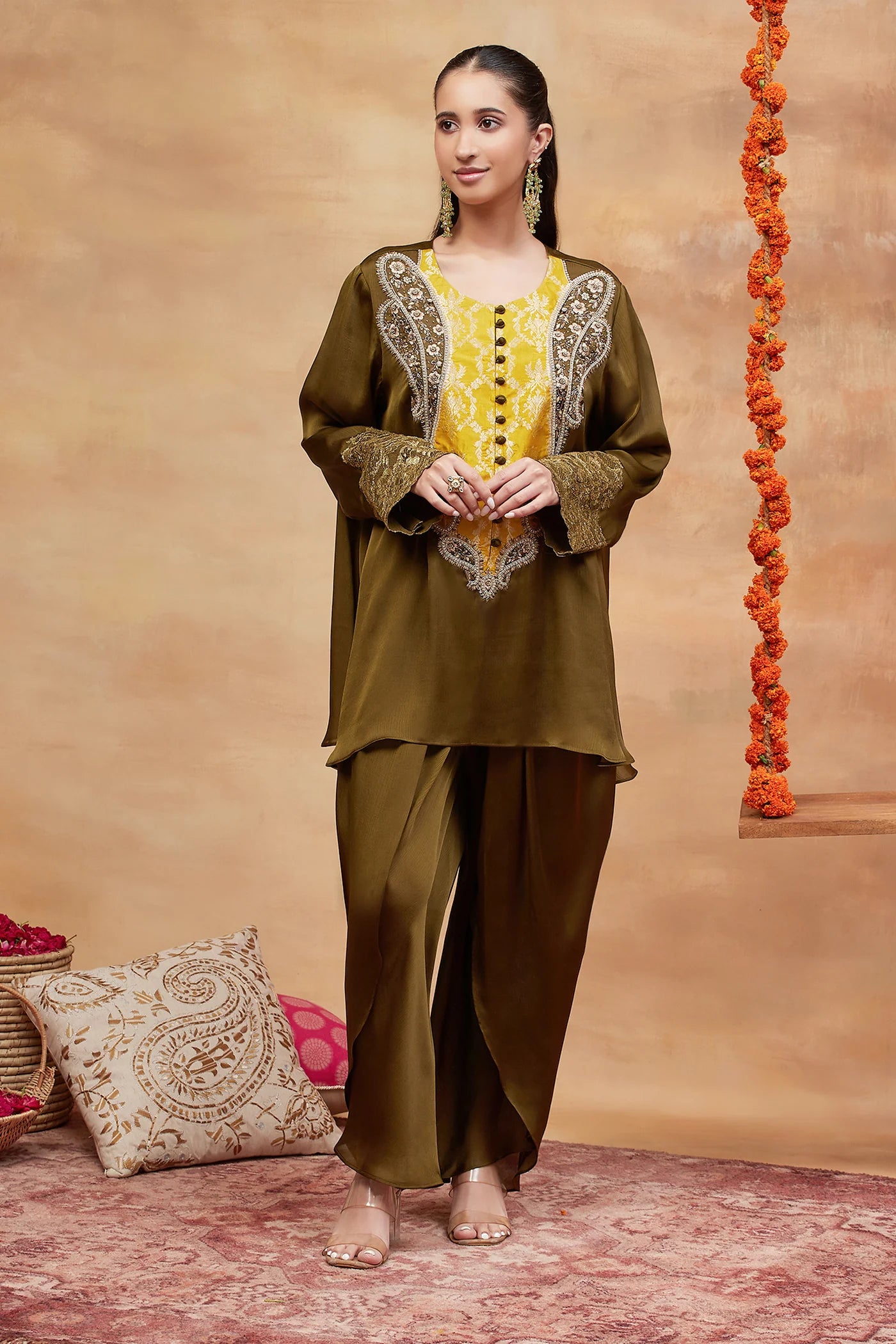 Rewa Harit Hand Embroidered Banarasi Dhoti Set