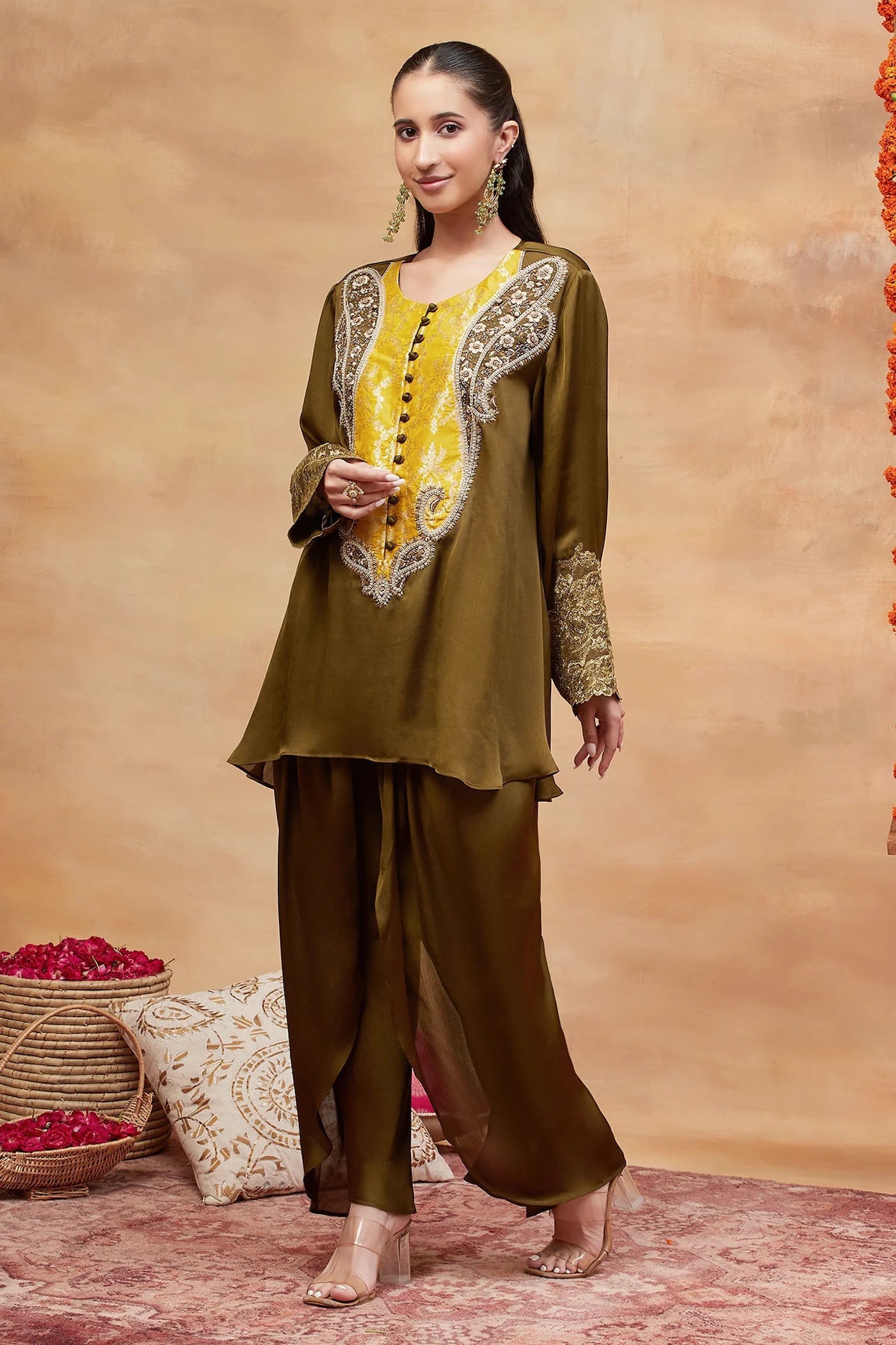 Rewa Harit Hand Embroidered Banarasi Dhoti Set